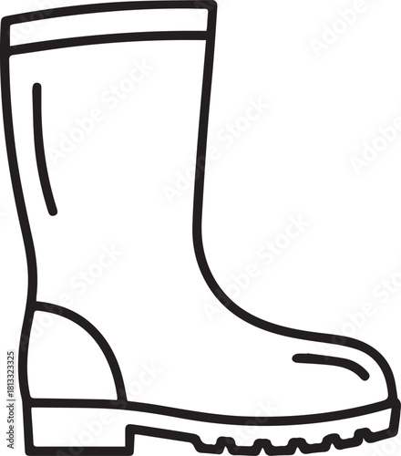 Protective Rain Boot Line Art Ready for Outdoor Adventures - Perfect for Gardening, Farming, and Rainy Day Fun with a Simple Vector Design