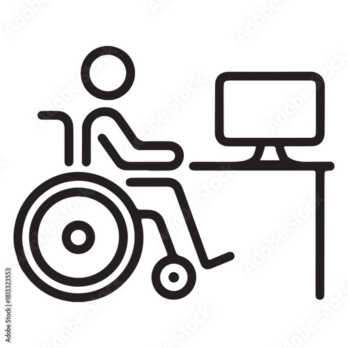 Person in wheelchair working at computer icon