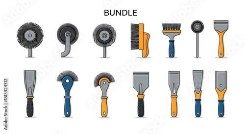 Bundle of various types of scrapers and brushes for different applications.