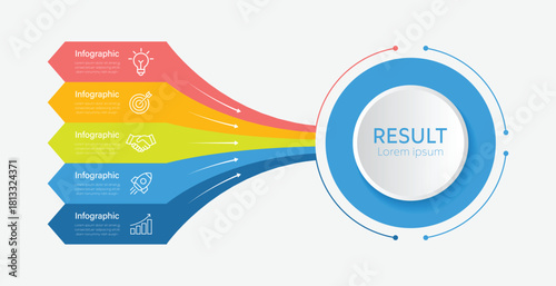 Modern design concept for infographic with 5 steps, options, parts or processes. Business data visualization. Creative diagram. 
