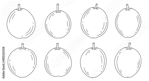 Hand drawn pear fruits isolated on white background in different shapes