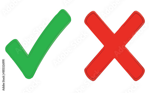 Large 3D Check Mark and Cross Symbols: Yes and No IconsPrint