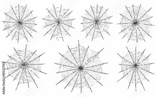 Set of Intricate Spider Web Illustrations for Halloween and Spooky ThemesPrint