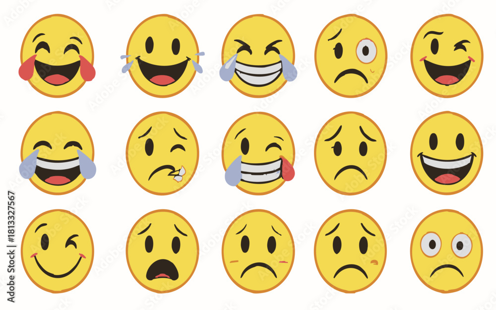 Fototapeta premium Diverse Emoji and Smiley Face Icon Set with Various ExpressionsPrint