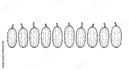 Seamless pattern with hand drawn cucumbers isolated on white background
