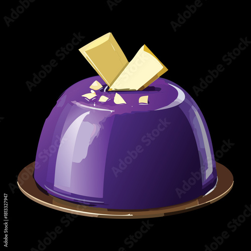 Exquisite dark purple dessert jelly with a glossy finish and a touch of gold butter on top, served in a sleek bowl - Vector Illustration