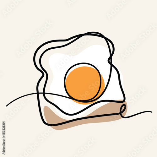Toasts Bread Fried Eggs one line drawing. Toasts Bread Fried Eggs single line illustration. Toasts Bread Fried Eggs minimalist line art. 