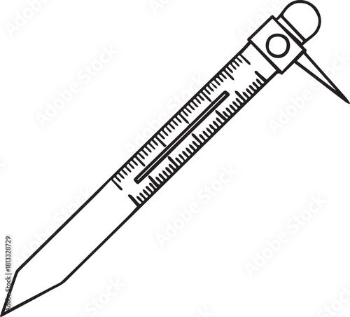 Soil thermometer drawing showing scientific equipment in black and white, perfect for education, research, gardening and environmental studies