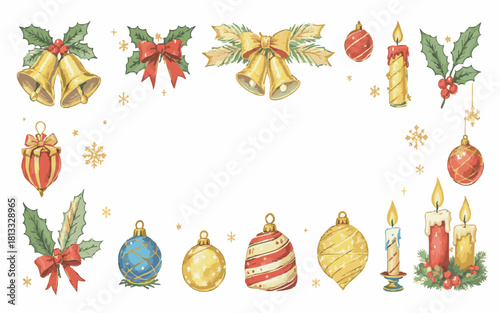 Hand-Drawn Christmas Holiday Border Frame DecorationPrint