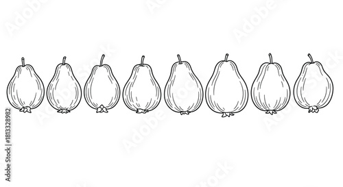 Collection of hand drawn pear fruits isolated on white background