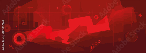 추상적인 빨간색 기하학적 형태와 라인으로 구성된 동적인 배경 그래픽