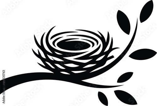 Bird Nest on Branch Vector Icon: Home, Nature, Real Estate Logo