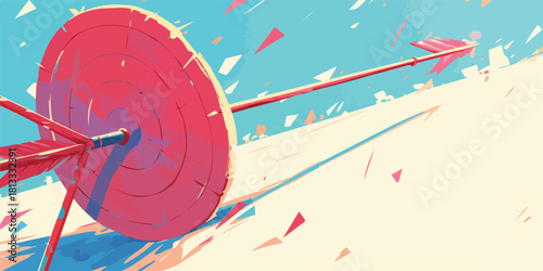 목표 달성을 향해 날아가는 화살, 성공과 성취를 상징하는 일러스트