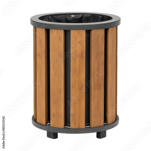 Modern Outdoor Trash Receptacle with Wood Slats - Commercial Grade Waste Container for Parks, Streets, and Public Spaces - Durable, Stylish, and Weather-Resistant Waste Management Solution