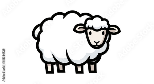 Funny cartoon vector illustration of a cute white sheep ram drawing on a farm