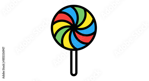 Colorful swirl lollipop candy isolated on white background with stick, a sweet, fun confectionery treat