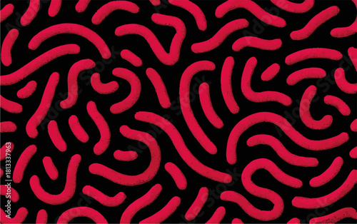검은색 배경에 붉은색 추상적인 유기적 선들이 패턴을 이루는 역동적인 디자인