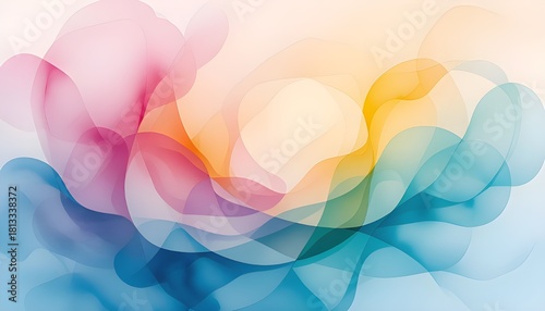 Colorful Layered Abstract Design with Soft Light and Gradient Translucent Shapes