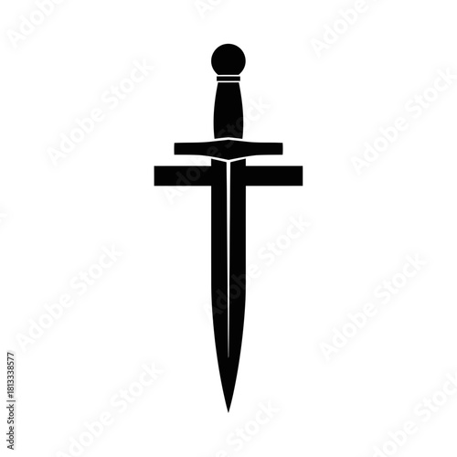 Black Silhouette of a Medieval Dagger or Sword Icon Design Element Ancient Weaponry