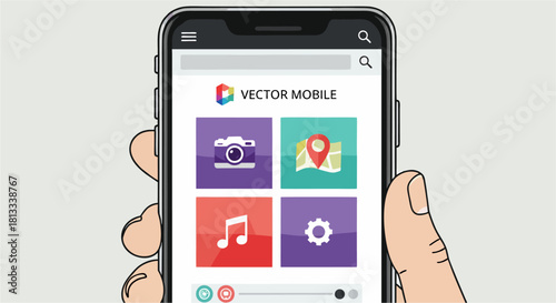 Hand holding a smartphone with a social network on the screen