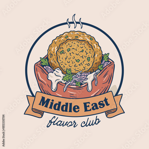 Vintage Falafel Food Badge.Middle Eastern Cuisine Logo.Retro Textured Food Emblem.Delicious Falafel Illustration.Fried Chickpea Patty Design