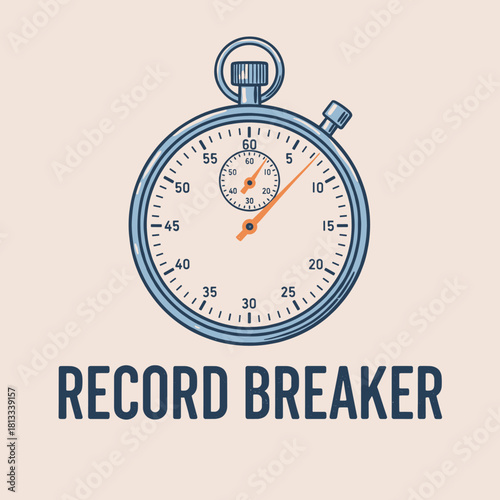 Vintage Stopwatch T-shirt Design.Record Breaker Sport Graphic.Retro Timer Illustration.Hand-drawn Stopwatch Vector.Competition Time Badge Print