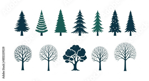 Elegant trees silhouettes for nature designs and logo concepts, perfect for forestry, environment, and eco-friendly brands with a touch of natural beauty