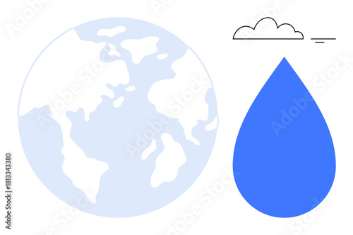 Water conservation. Earth, water droplet, and cloud visuals highlight water conservation, sustainability, and environmental balance. Perfect for climate change, eco initiatives, and water resource