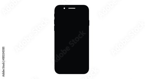 Black Smartphone Front View Vector Mockup on White Background