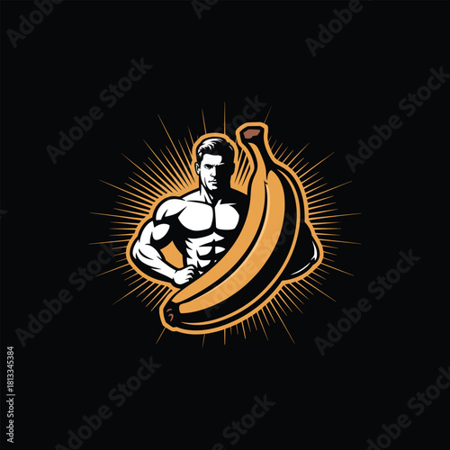 Muscular Man and Banana Fitness Logo 
