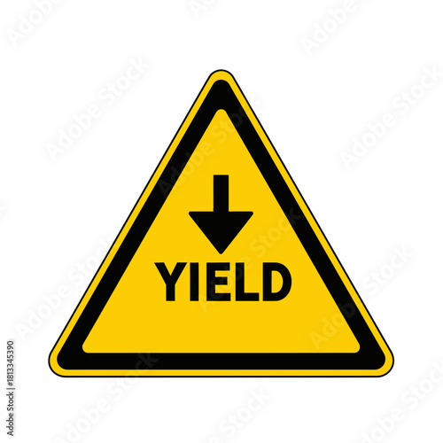 Yellow Yield Road Sign With Black Border and Arrow Traffic Regulation Symbol