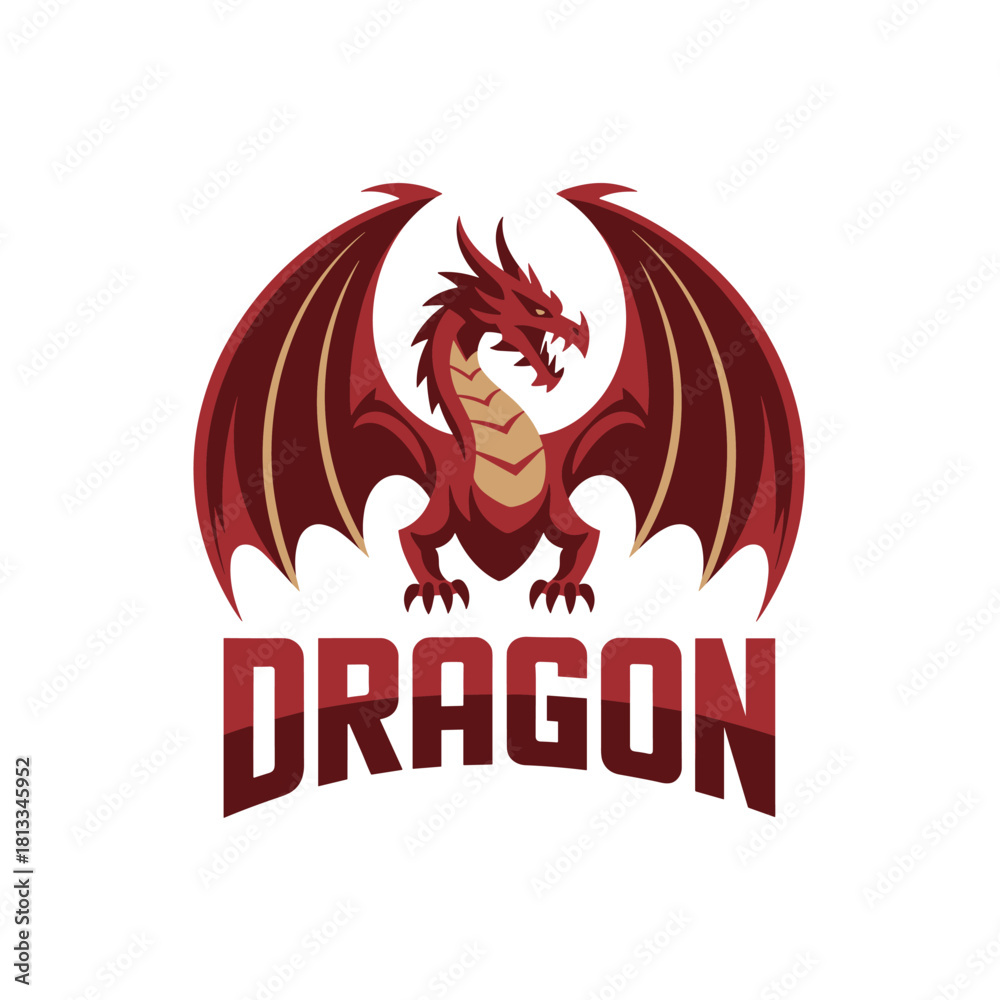 Fototapeta premium Fierce Red Dragon Mascot Logo with Spread Wings 