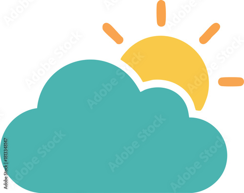 A bright and simple illustration of the sun partially covered by a light blue cloud, symbolizing partly cloudy weather or a pleasant day, perfect for weather apps, websites, and forecasts