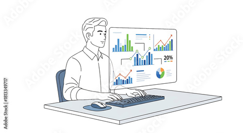 Business analytics and financial data visualization on a computer screen