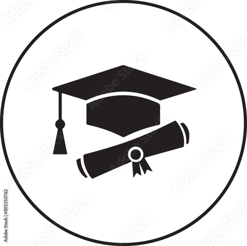 Graduation Cap and Diploma Icon Education Degree & Achievement Symbol Vector