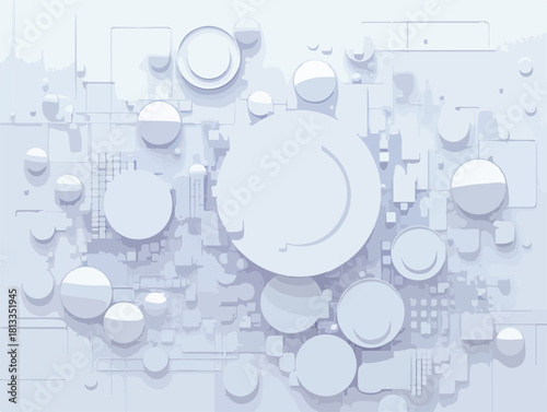 추상적인 기하학적 패턴과 원이 겹쳐진 미니멀한 3D 배경