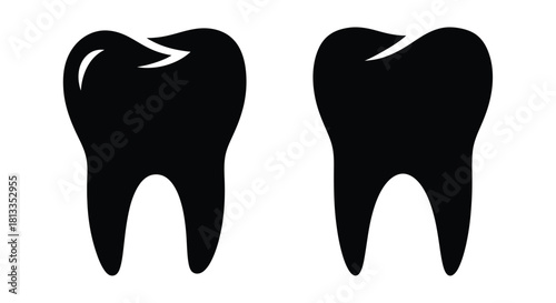 Simple illustration of two black tooth shapes against a white background