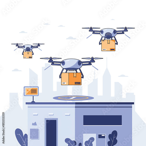 Drone Delivery Service Flying Packages Over Cityscape