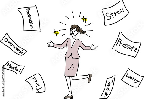 仕事や家事から解放された女性シンプル線画