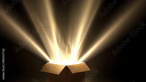 Mysterious light beams out of a cardboard box, creating a sense of wonder.