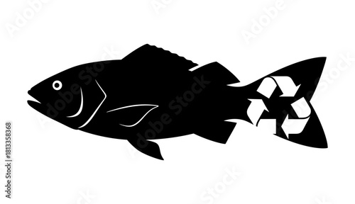 Silhouette of fish with recycling symbol on tail isolated on, representing ocean conservation