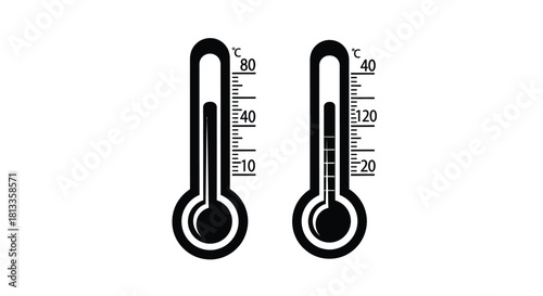 Two black thermometers displaying different temperature readings in celsius