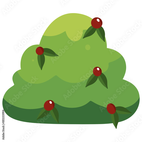 Large Red Berries Bush Cartoon Illustration - Detailed Garden Plant Asset
