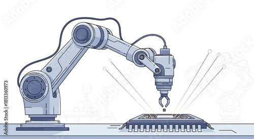 Robotic Arm Assembling a Microchip on a Circuit Board
