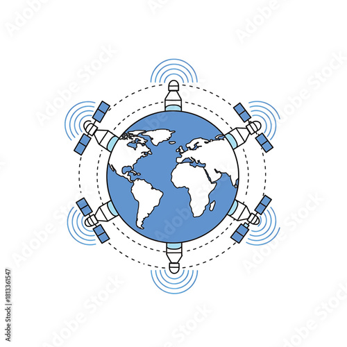 Global Satellite Communication Network Orbiting the Earth
