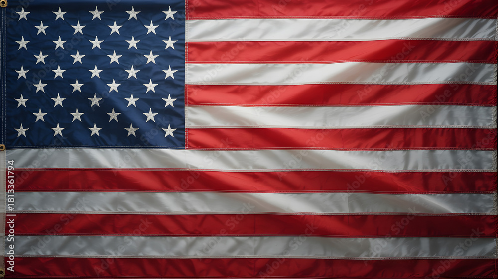 Naklejka premium Close up view of the american flag waving in the wind