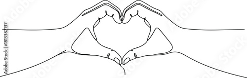 One Continuous Line Drawing of Hands Making Heart Shape, Love Symbol, Romantic Gesture, Valentine's Day, Care, Charity, and Couple Relationship Vector.