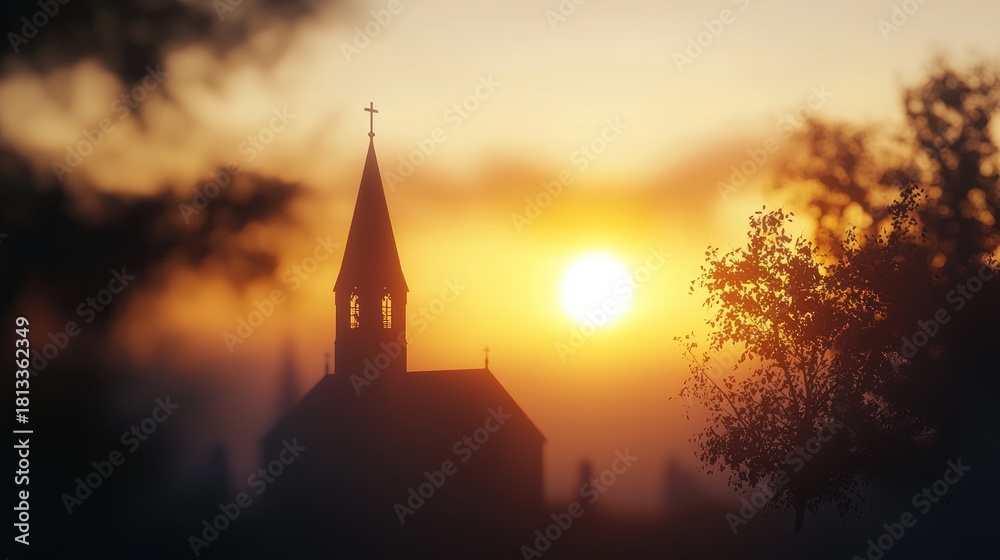Obraz premium Church sunset silhouette