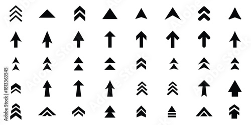 Set  swipe up arrows icons. Different black arrows sign upwards. Scroll or swipe up. Graphic vector elements for web, applications, infographic, social media. Concepts for Web and Mobile Applications.