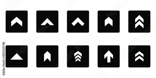 Set swipe up arrows icons. Different black arrows sign upwards. Scroll or swipe up. Graphic vector elements for web. Swipe icon set. Swipe up arrow icons. Arrow buttons for social media.